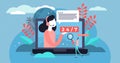 Online support vector illustration. Flat tiny help platform persons concept Royalty Free Stock Photo