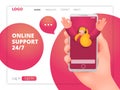 Online support web page template with female assistant character