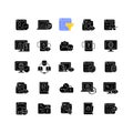 Online surveillance and censorship black glyph icons set on white space