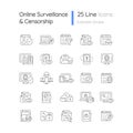 Online surveillance and censorship linear icons set