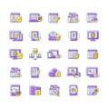 Online surveillance and censorship purple RGB color icons set