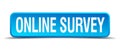 Online survey blue 3d realistic square button