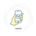 Online survey - checkbox on smartphone screen, hand holds smartphone