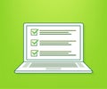 Online survey, checklist, questionnaire icon. Laptop, Computer screen. Feedback business concept. Vector illustration.