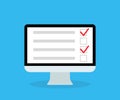 Online survey in computer. List in form quiz. Checklist, questionnaire and poll for web application. Icon for test, feedback, Royalty Free Stock Photo