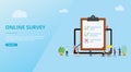 Online survey concept with people and checklist surveys for website template banner design - vector