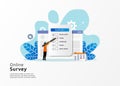 Online survey concept vector illustration. Man checking giant browser symbol