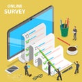 Online survey flat isometric vector concept.