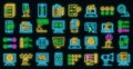 Online survey icons set vector neon