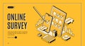 Online survey isometric banner, feedback service