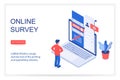 Online survey isometric landing page vector template