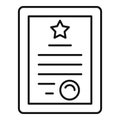 Online tablet diploma icon, outline style