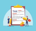Online tax form vector illustration concept, people filling tax form, can use for, landing page, template, ui web Royalty Free Stock Photo