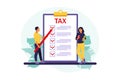 Online tax payment concept. People filling tax form. Vector illustration. Flat Royalty Free Stock Photo