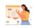 Online tax payment vector illustration. Government taxation concept. Data analysis, paperwork, financial research, report.