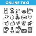 Online Taxi Collection Elements Icons Set Vector