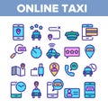 Online Taxi Color Elements Icons Set Vector