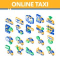 Online Taxi Isometric Elements Icons Set Vector Royalty Free Stock Photo