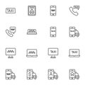 Online taxi ordering line icons set