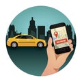 Online taxi services concept. Vector illustration decorative design