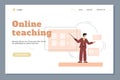 Online teaching and distance education website banner, flat vector illustration.