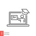 online teaching line icon. Online tutor Presentation screen