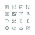 Online test, internet quiz, questionnaire, survey, exam, quizzes thin line vector icons