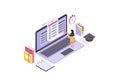 Online testing isometric color vector illustration