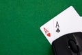 Online Texas holdem pocket aces on casino table Royalty Free Stock Photo