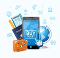 Online Ticket Airline with Mobile App. Vector