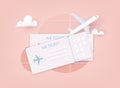 Online ticket concept. Buying tickets with smartphone. Traveling on airplane, planning a summer vacation, tourism. 3D Vector Royalty Free Stock Photo