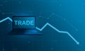 Online trade finance on laptop, stock exchange market, chart down 3d