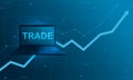 Online trade finance on laptop, stock exchange market, chart up 3d