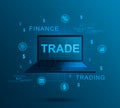 Online trade finance on laptop, stock exchange market 3d