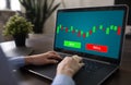 Online Trading Currency Forex Stock Market concept on screen with Economic graphs Candle chart and SELL and BUY buttons. Royalty Free Stock Photo