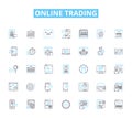 Online trading linear icons set. Stocks, Forex, Cryptocurrency, Options, Futures, Brokerage, Trading line vector and