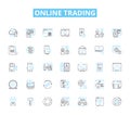 Online trading linear icons set. Stocks, Forex, Cryptocurrency, Options, Futures, Brokerage, Trading line vector and