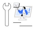 Digital Training Concept with Person Giving Online Presentation on a Computer Screen and Tool Symbol Royalty Free Stock Photo