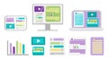 Vector elements for online training and courses, digital class, webinar. Computer, tablet, laptop, infographics for Royalty Free Stock Photo