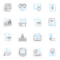 Online training linear icons set. E-learning, Webinar, Virtual, Digital, Remote, Online, Courses line vector and concept