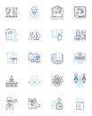 Online training linear icons set. E-learning, Webinar, Virtual, Digital, Remote, Online, Courses line vector and concept