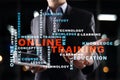 Online training on the virtual screen. Education concept. Words cloud. Royalty Free Stock Photo