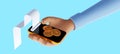 Online transaction via smartphone, sent and receive coins and online payment concept. 3d illustration