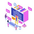 Online Translation agency isometric concept. Interpretation services.