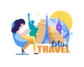 Online Travel. Woman chooses Tourist Destination.