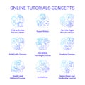 Online tutorials blue gradient concept icons set Royalty Free Stock Photo