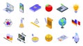 Online tutoring platform icons set isometric vector. Education people training Royalty Free Stock Photo