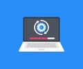 Online Update, Computer setting process, system configure setup logo design. Laptop installing change or hardware customization. Royalty Free Stock Photo