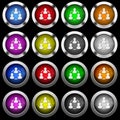 Online users white icons in round glossy buttons on black background