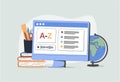 Online vector training illustration set, remote education isolated concepts, laptop screen, book. Digital school